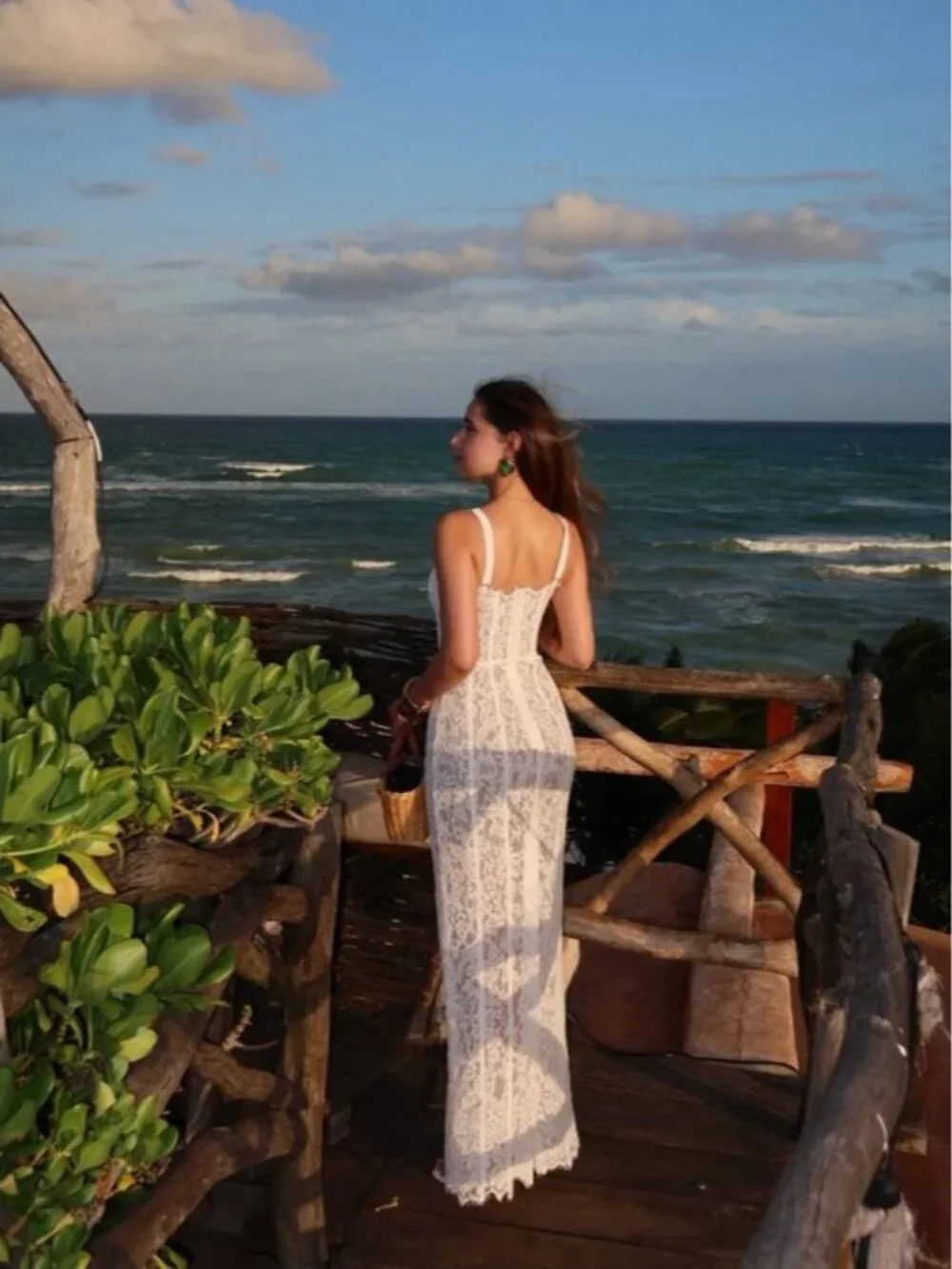 Helsa The Lace Column Dress-White - Picture 2 of 13